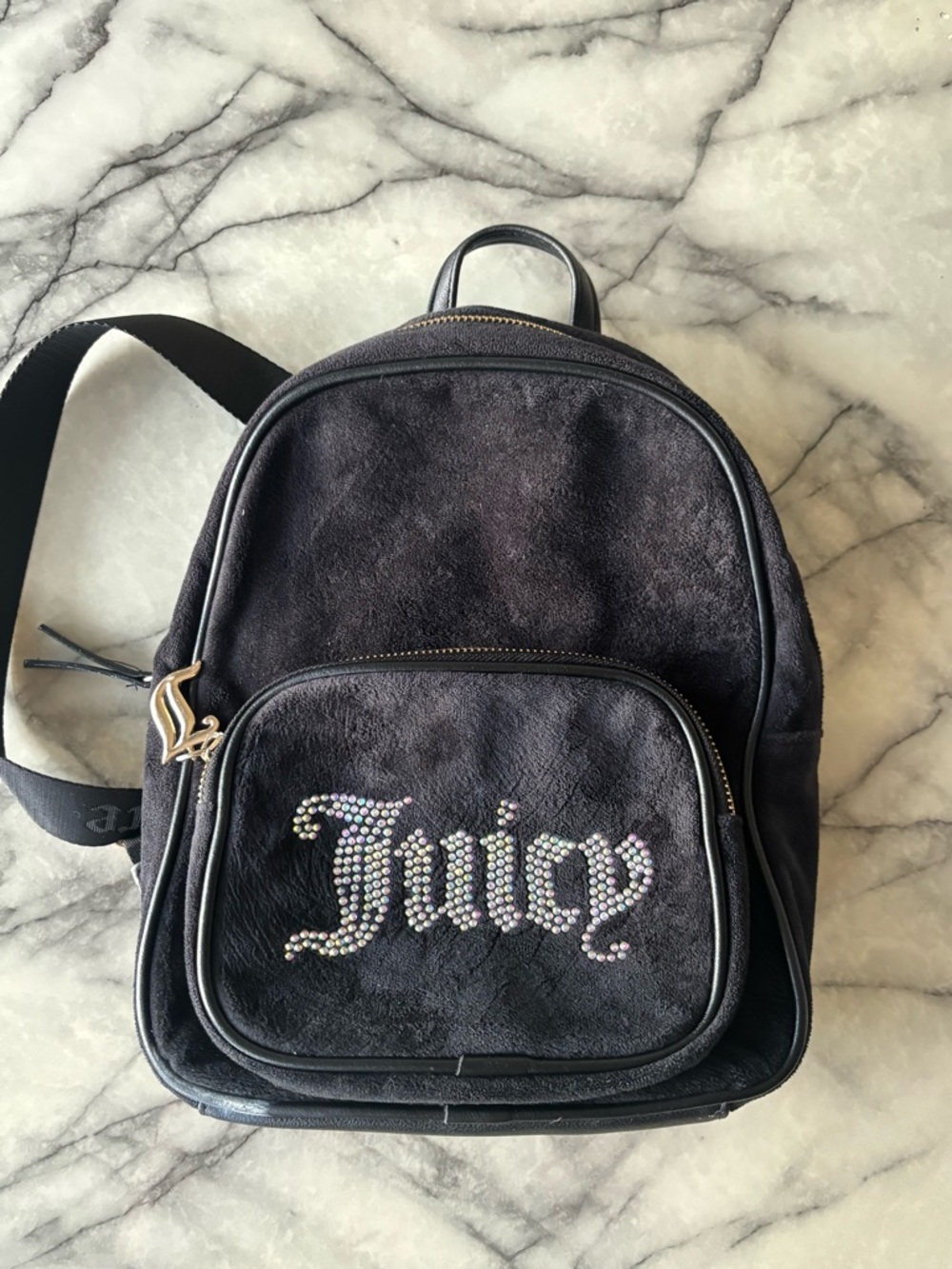 Juicy Couture Black Rhinestone Logo Mini Backpack